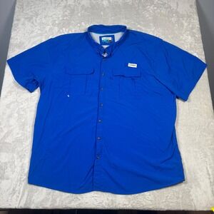 Magellan Outdoors Nylon Fishing Shirt 4XL Blue Button Up Short‎ Sleeve Relaxed